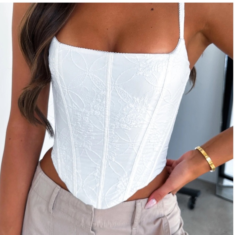 White Fox Same Old Song Floral Lace Corset Top Bustier Sz XS